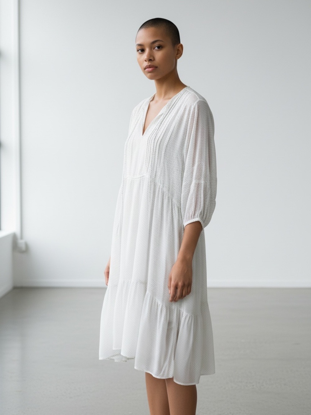 James Perse Flowy Sheer White Dainty Dot Print Summer Dress Size Medium
